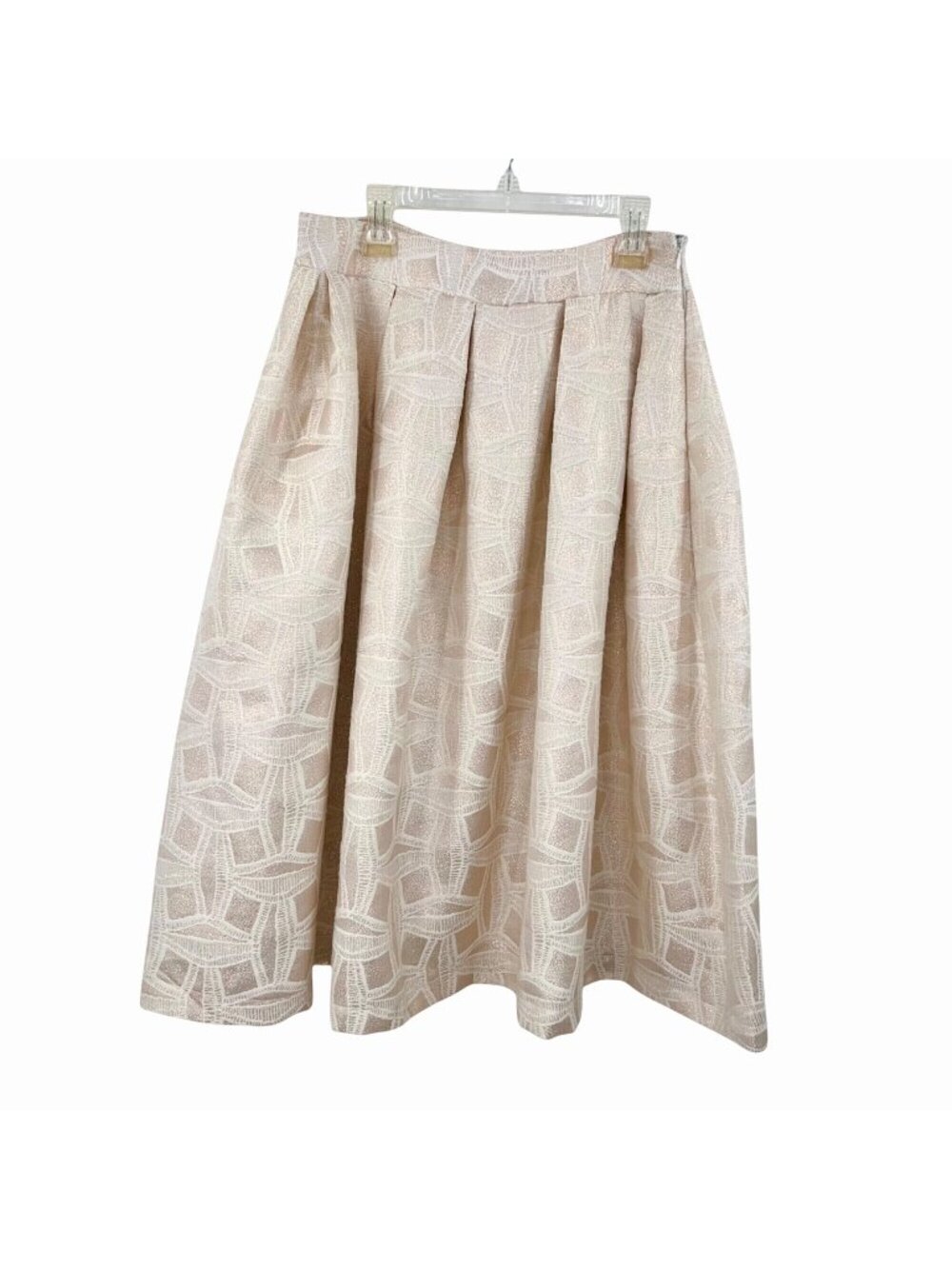 LULU'S IVORY METALLIC GOLD BEIGE GEOMETRIC TEXTURED A-LINE PLEATED HOLIDAY SKIRT